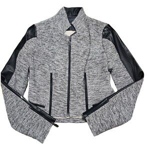 NWT Stella & Jamie Castilla in Dove Metallic Tweed Leather Trim Jacket S $328